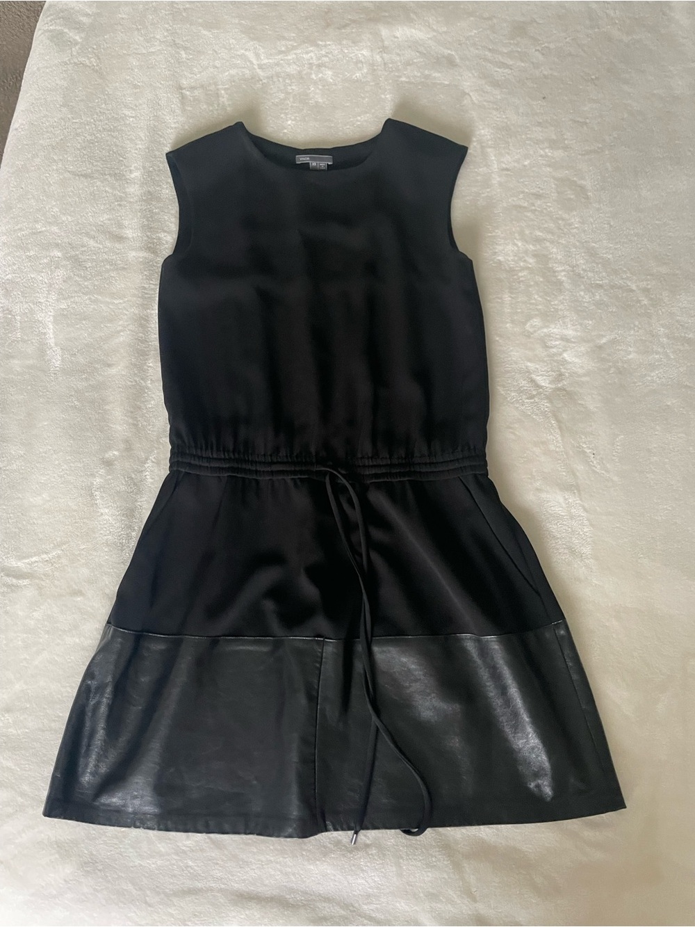 Vince Black Lamb Trim Sleeveless Dress